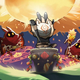 A hillichurl holding a pyro slime, surrounded by two fire abyss mages.